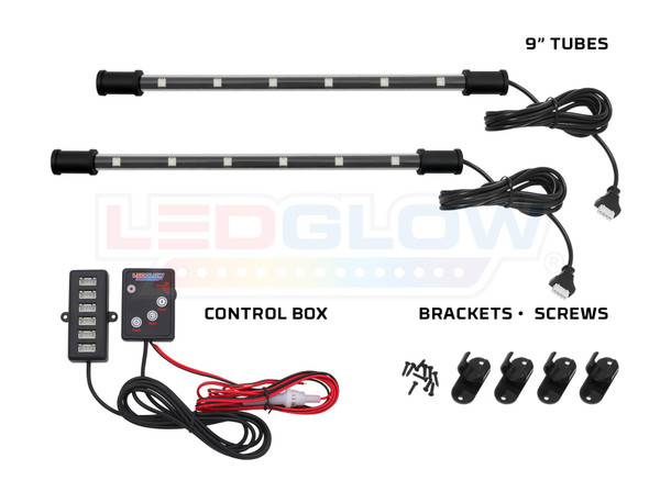 2pc 9" 7 Color Interior SMD LED Tubes, Control Box & Mounting Brackets and Screws