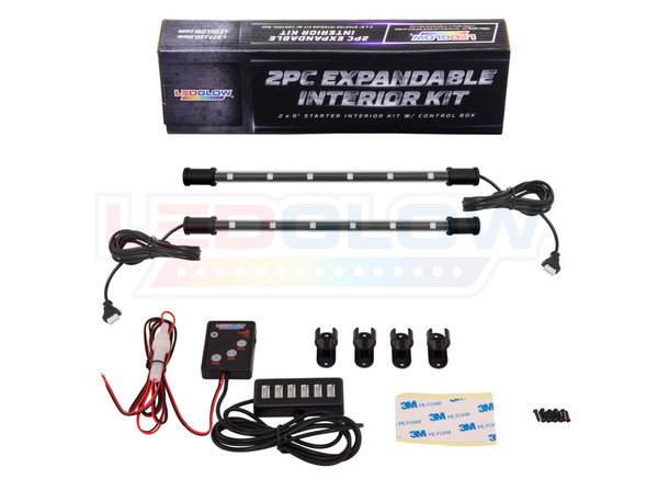 2pc Expandable 7 Color Interior Lighting Kit Package and Included Parts