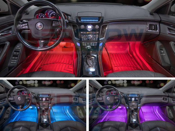 4pc 7 Color LED Car Interior Lights - Red, Blue, Purple