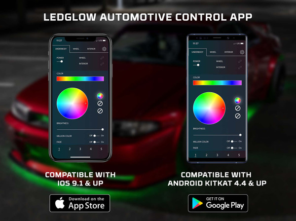 LEDGlow Automotive Control App Compatibility with iOS 9.1 & Up and Android KitKat 4.4 & Up