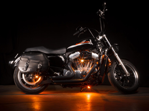 Orange Pod Lights Installed on Motorcycle