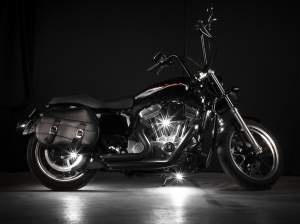 White Pod Lights on Motorcycle White Pod Lights on Motorcycle