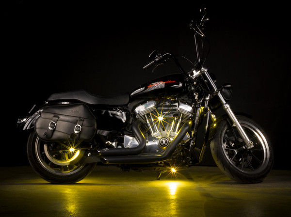 Yellow Pod Lights installed on Motorcycle
