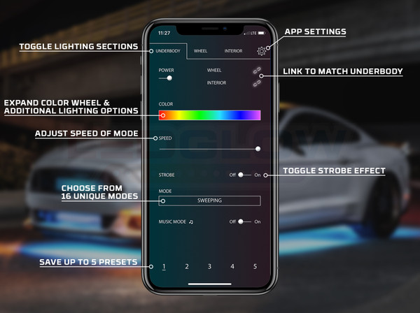 LEDGlow Automotive Control App Features