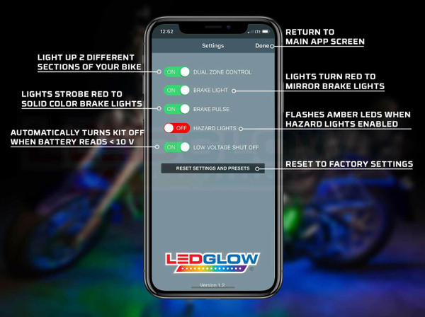 LEDGlow Motorcycle Control App Settings