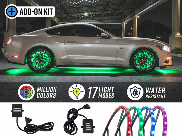 4pc 15-1/2" Million Color LED Wheel Ring Add-On Lighting Kit for Bluetooth & Wireless Underbody Kits