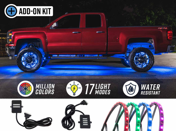 4pc 15-1/2" & 17" Million Color LED Wheel Ring Add-On Lighting Kit for Bluetooth & Wireless Underbody Kits