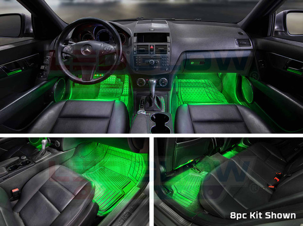 8pc Flexible LED Million Color Interior Lights Installed - Green