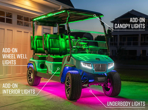 All-in-One LED Lighting on Extended 4-Seater Golf Cart