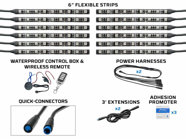 Parts Included with Advanced Million Color LED Motorcycle Lighting Kit for Sports Motorcycles