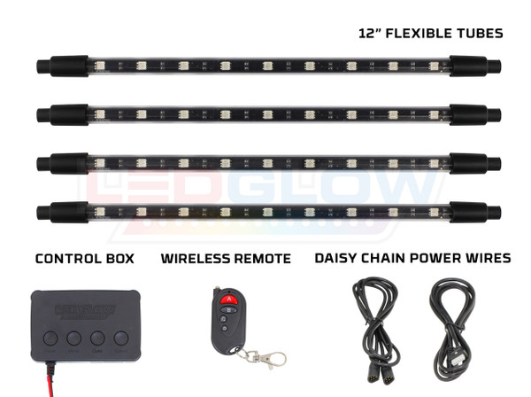 12" Flexible Million Color Pro Interior Tubes, Control Box, Wireless Remote & Daisy Chain Power Wires