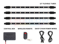 12" Flexible Million Color Pro Interior Tubes, Control Box, Wireless Remote & Daisy Chain Power Wires