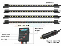 4pc Blue 9" Interior LED Tubes, Control Box & Pre-Wired Cigarette Lighter Adapter