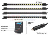 4pc Purple Car Interior 9" LED Tubes, Control Box & Cigarette Lighter Adapter