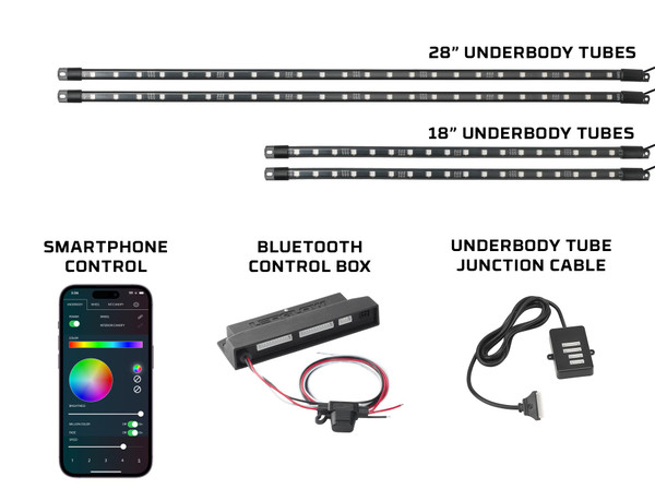 Underbody Tubes, Bluetooth Control Box & Cables Included with 4-Seater Standard Wheel Base Golf Carts