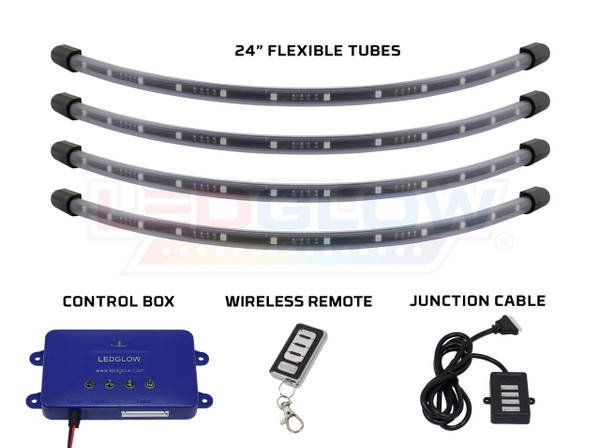 Million Color 24" Flexible Wheel Well Tubes, Control Box, Wireless Remote & Junction Cable