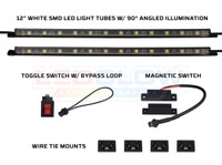 2pc 12" White SMD LED Light Tubes, Toggle Switch & Magnetic Switch