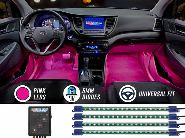 4pc Pink LED Car Interior Lights