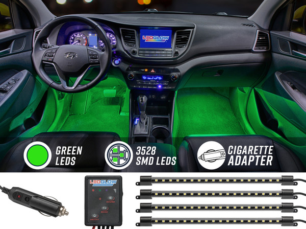 4pc Green LED Car Interior Lights
